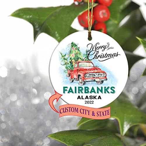 Sretan Božić 2022. Ornament Tree Prvi 1. praznik Život u Fairbanks Aljaska State Ornament Custom City State - Zadržavanje