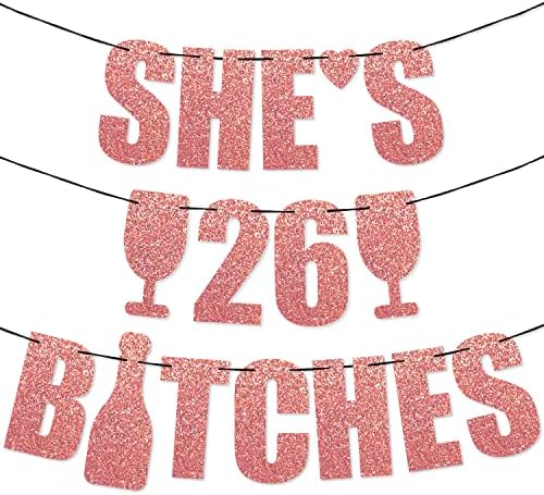 PartyForever 26. rođendan natpisni za žene ukrasi za zabavu sa 26 kuja za blještavicu ružičastih zlata za nju