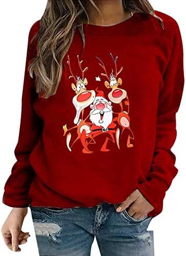 Doinshop Women Božićna dukserica smiješna jezgara Creveck za odmor pulover vrhovi casual slatke košulje dugih rukava