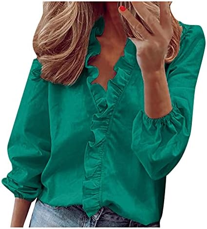 Ruffle V-izrez košulje s dugim rukavima za žene plus veličina casual haljina obične dame bluze proljetne jeseni majice majice