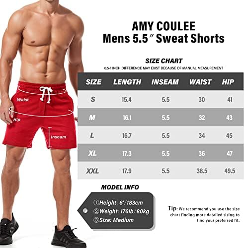 Amy Coulee Mens Athletic Workion kratke hlače 5,5 pamučne ležerne kratke hlače elastični struk joggers sportski znoj kratke