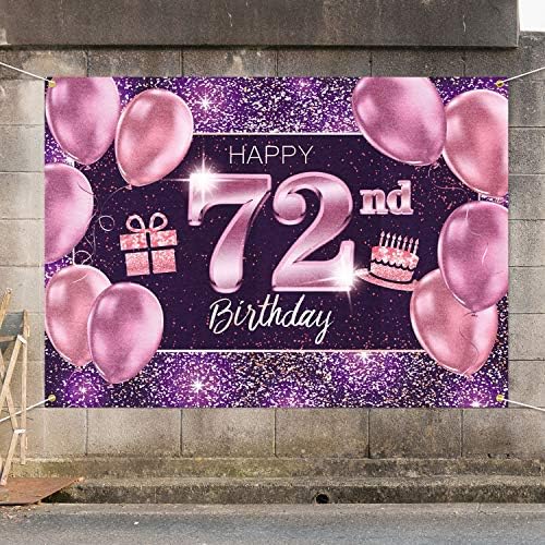 Pakboom Happy 72. rođendanska pozadina natpisa - 72 rođendanske zabave za žene - Pink ljubičasto zlato 4 x 6ft