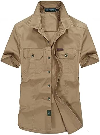 Beibeia muške teretne košulje plus veličina, ljetni vanjski pamuk s kratkim rukavima oprani vojni stil kampiranje planinarska