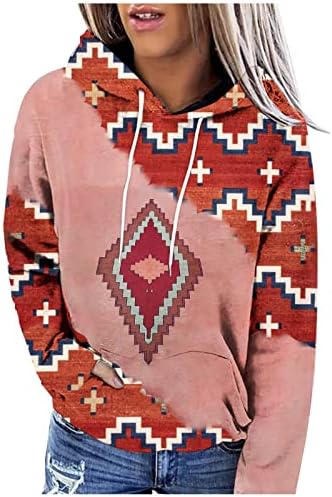 Aztec kapuljače za žene zapadni etnički stil geometrijski tiskani izvlačenje casual zimske kapuljače s kapuljačom s kapuljačom
