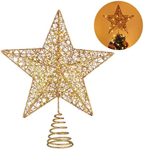 Kisangel božićna zvjezdana stablo Topper 1pcs božićno drvce Topper Star Topla svjetla Osvijetljena šuplja snježna pahuljica