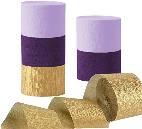 Purple Gold Crepe Paper Streams-6 Rolls