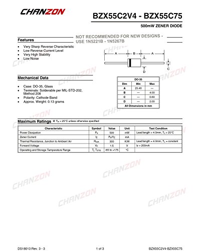 Chanzon BZX55C18 Zener Diode 0,5W 18V do-35 Aksijalne diode 0,5 W 18 Volt