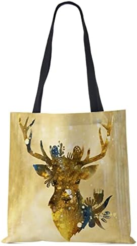 Yuanyiran za žene torbe za torbu torbe za torbu - životinjska zlatna folija jelena tiska Eco za višekratnu upotrebu sklopiva