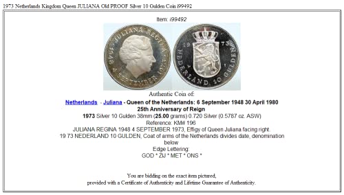 1973. NL 1973 Nizozemska kraljevska kraljica Juliana Old Doif 10 Gulden Dobar nevjereno