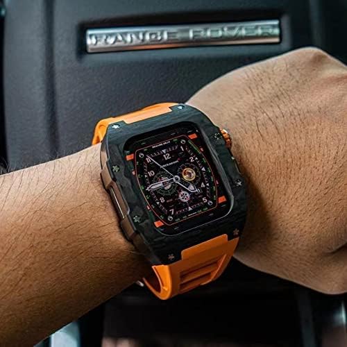 Kanuz luksuzni remen kućište od karbonskih vlakana za Apple Watch 8 7 45 mm poklopca poklopca fluorine gumeni mod komplet