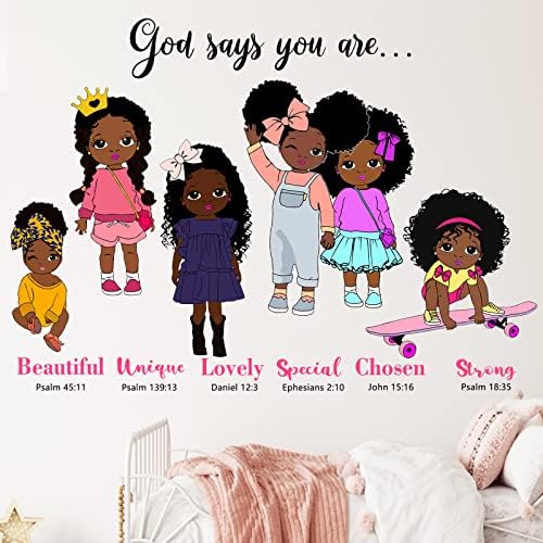 Mfault crne djevojke Bog kaže da ste lijepe naljepnice za inspiracijske zidne naljepnice, religiozni citat ukrasi vrtića