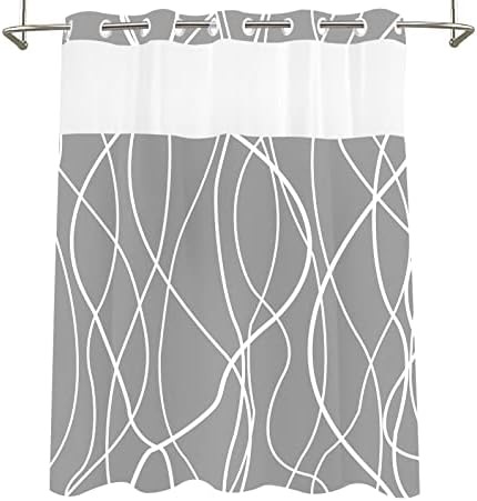 Tititex bez kuka Snap u oblozi Abstraktna krivulja linije siva bijela zavjesa za tuširanje, luksuzni dvostruki slojevi bez