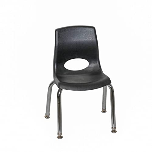 Stolica od 12, Crna s kromiranim nogama, fleksibilna stolica za djecu predškolske dobi, vrtića ili učionice, stolica za malu