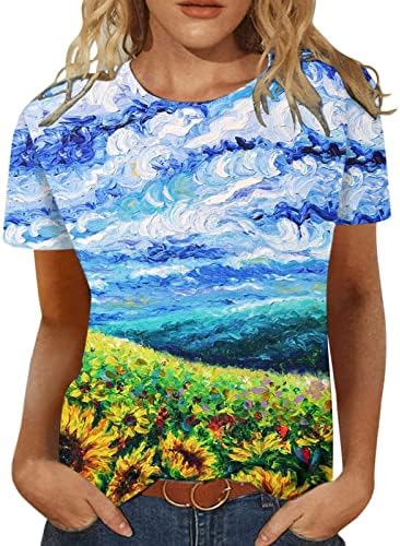 2023. Ženska majica kratkih rukava za jesensko-ljetnu bluzu s grafičkim printom, pamučna majica širokog kroja s okruglim