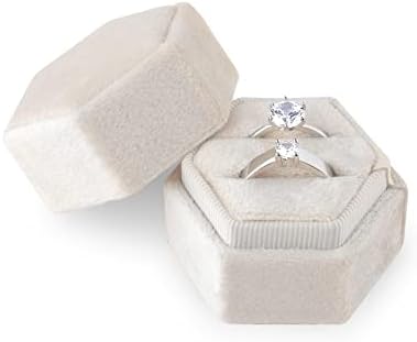 Baršunasta kutija za prstenje za poklon za nakit šesterokutna kutija za prsten s dvostrukim prorezima za prijedlog za brak,