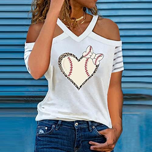 Ženske bluze s kratkim rukavima s printom pamučne mješavine dugih rukava s ramena majica s izrezom u obliku slova a, elegantni