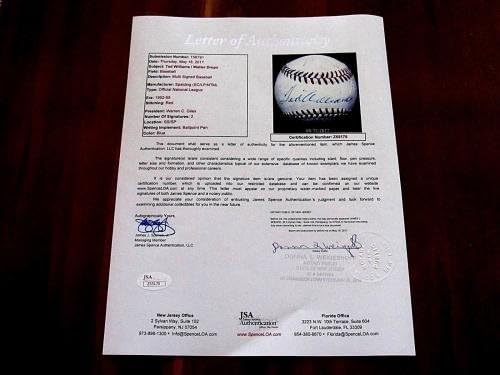 Ted Williams Hof Boston Red Sox potpisao auto -igru Koristio je Giles Baseball JSA LOA - MLB igra korištena bejzbola
