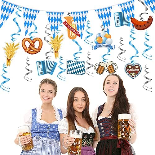 DMHIRMG ukrasi za Oktoberfest, zastave zastave i viseći vrtlog za Oktoberfest, vanjski unutarnji ukrasi za lijepo pivo za