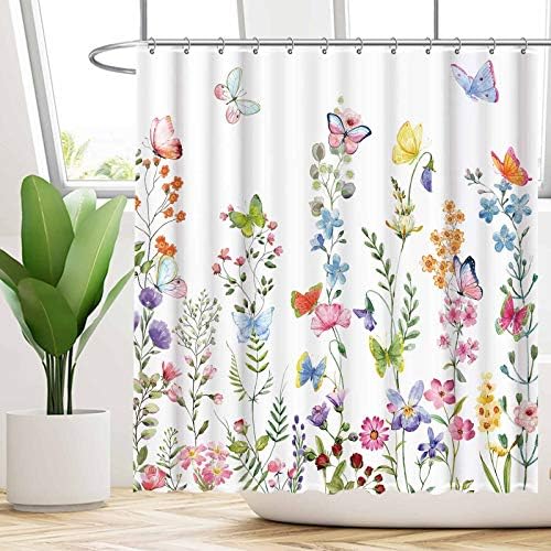 FunnyTree cvjetna biljka akvarel cvijeta leptir tuš zavjesa set kućna kupaonica kade dekor lagana skrb o stroj za pranje
