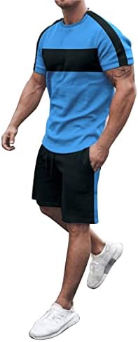 Muške ljetne casual kratke hlače postavlja Crewneck udobne mišićne košulje i kratke odjeće blok boje labavi fit 2 komada