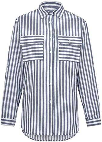 Ladies Stripe majice plus veličina labava gumb dolje košulja za haljinu dugih rukava casual uredski rad s džepovima
