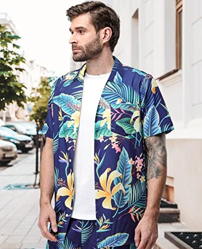 MRIGNT muška havajska košulja i kratka, 2 komadna odjeća za odmor set se postavlja košulja kratka rukava plaža casual gumb