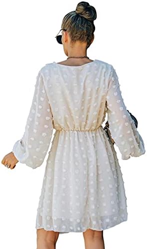 Ženska koktel haljina s dugim rukavima s polka točkicama s A-krojem u obliku A - kroja, ljuljačke košulje, pametna ležerna