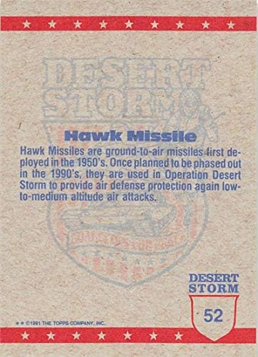 1991. Topps Desert Storm Yellow Logo Pismo Koalicija za mirske trgovine karticama 52B Hawk Raketa