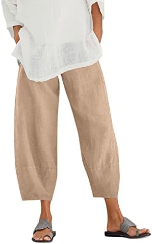 Ljetne povremene lanene hlače ženske labave hlače s širokim nogama visoki struk protočne duge hlače s džepovima udobnost
