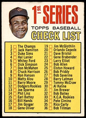 1967. Topps 62 T kontrolni popis 1 Frank Robinson Baltimore Orioles VG+ Orioles