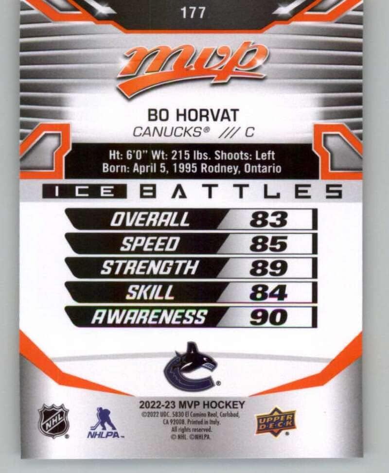 2022-23 Gornja paluba MVP ledene bitke 177 Bo Horvat Vancouver Canucks NHL Trgovačka karta hokeja
