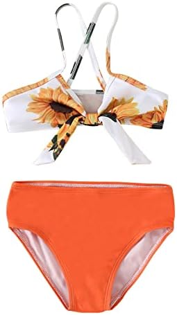 Bikini kupaći kostimi za djevojčice, ljetni narančasti kupaći kostimi s cvjetnim printom suncokreta, dvodijelni Bikini Set