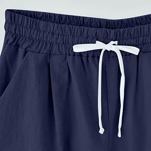 LMDUDAN Ljetne pamučne platnene kratke hlače za žene casual elastični struk udobne kratke hlače pet točaka crteža na plaži