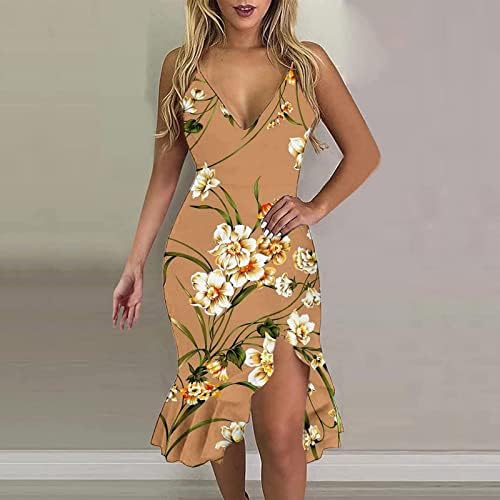 Eopung zabave za žene 2023 Elegantna seksi bočna haljina za olovke modni cvjetni print V-izrez špageta haljina