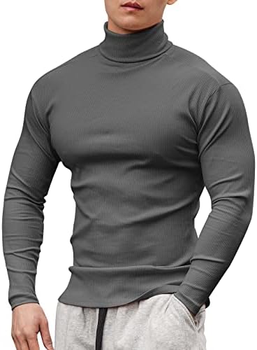 Muške majice s pletenim rebrama mišića Slim Fit Elastic Turtleneck vrhovi atletske teretane sportovi majica s dugim rukavima