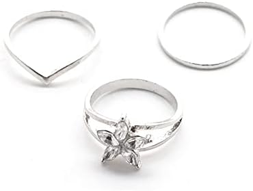 Boemski prsten za prste srebrni prsten za cvijeće od rhinestona za zglobove prstiju retro prsten za prste u obliku pisma