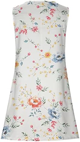 Žene Ljetne sundere okrugli vrat bez rukava plaža cvjetna majica haljina casual labava haljina za ljuljanje s džepovima