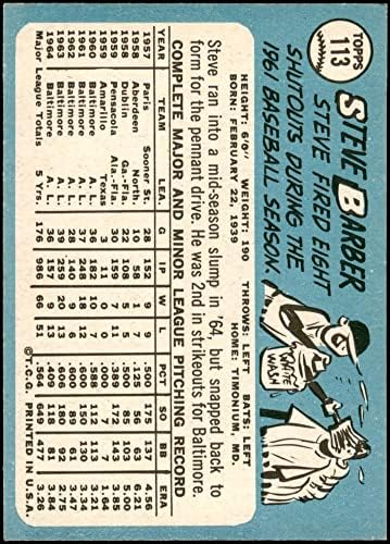 1965. Topps 113 Steve Barber Baltimore Orioles NM/MT Orioles