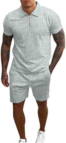 Muški dvodijelni set ležerne prugaste dvodijelne bluze s zatvaračem kratki setovi kratki setovi džepne hlače košulje set