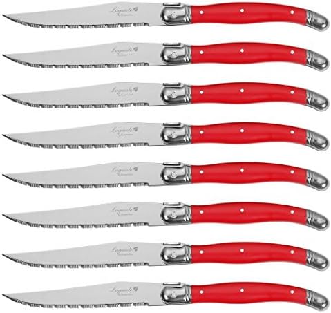 Set noževa za biftek od nehrđajućeg čelika, crvene ručke, 8 komada crvene boje.