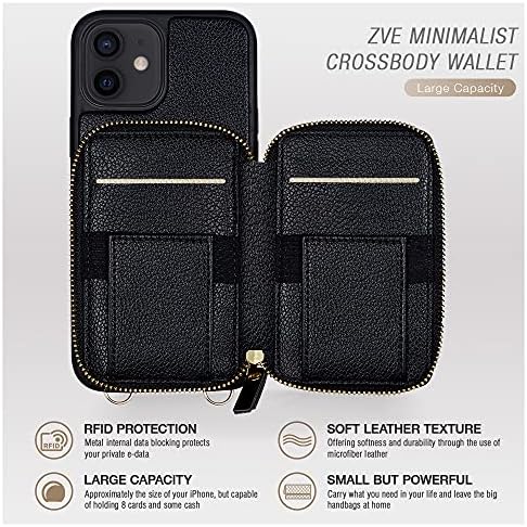 Torbica-novčanik ZVE za iPhone 12/12 svjetla Pro RFID preko ramena s petljama za sjaj za usne, torbica za telefon munje s