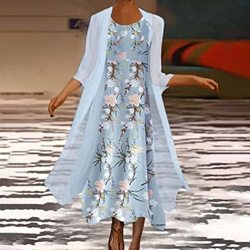 Nova proljetno-ljetna haljina, Ženska ležerna modna haljina-dvodijelni set s okruglim vratom s printom srednje duljine