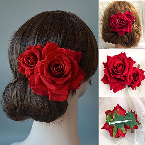 Cvjetni češljevi za kosu, cvijet ruže boemska kopča za kosu mladenke Hanfu kostim ukras za kosu za zabavu vjenčanje crveno