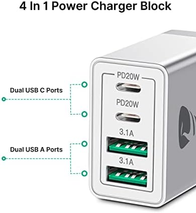 Aioneus 40W 4-port USB C zidni punjač + USB tipa C kabel [2-pack/6ft]