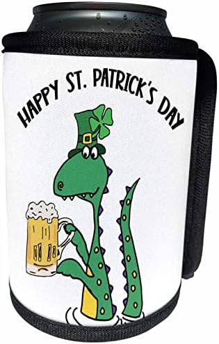 3Drose Smiješno Loch Ness Monster u Shamrock Hat -u koji pije pivo. - Omota za hladnjak za hladnjak
