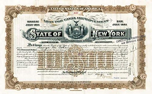 George M. Cohen potpisao je i potpisao Njujorški Državni obveznički zajam za poboljšanje kanala u vrijednosti od 10.000 američkih