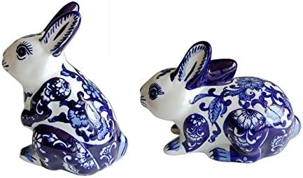 Walnuta kineski klasični plavo-bijeli porculanski ukrasi kreativni keramički zečji dvodijelni slatka životinja figurica za
