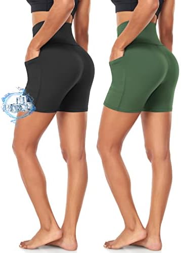 2 Pakete biciklističke kratke hlače za žene s džepovima-5 visoki struk maslački mekani trbuh kontrola atletske vježbe teretane