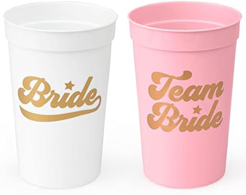 xo, Fetti Nakit za bachelorette party Team Bride za Višekratnu upotrebu čaše - 13 čaša za stadion | Roza, bijela + zlatni