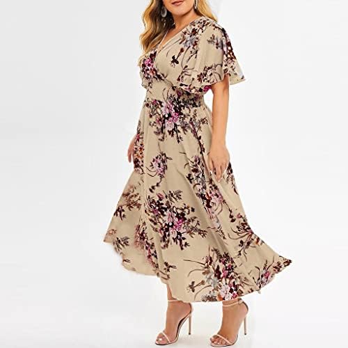 Ljetna haljina za žene 2023 plus modne dame cvjetni tiskani v-izrez kratka rukava casual haljina